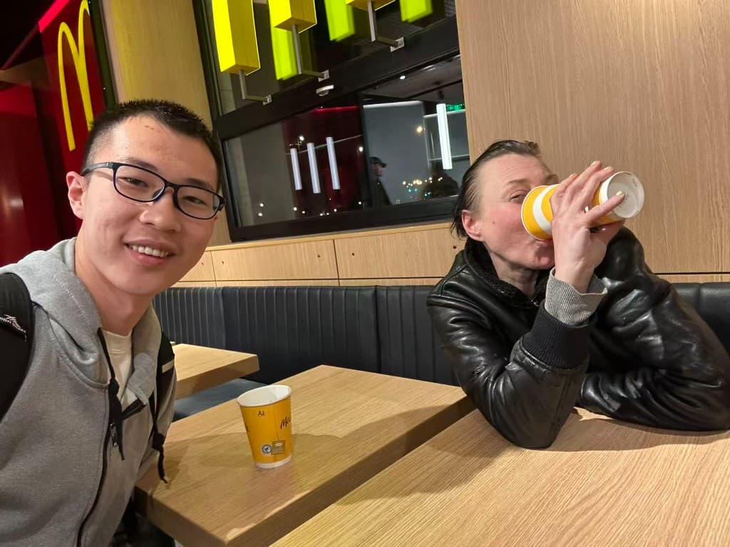 At a McDonald's in Prague, late at night