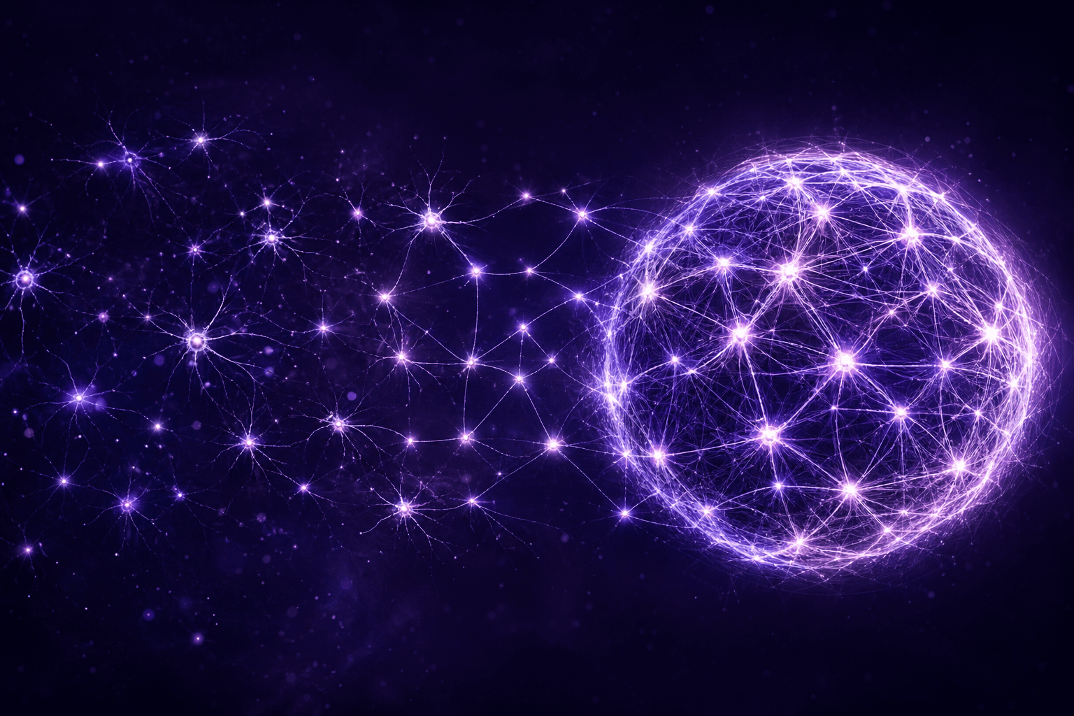 Scattered neural nodes connecting into an interconnected network