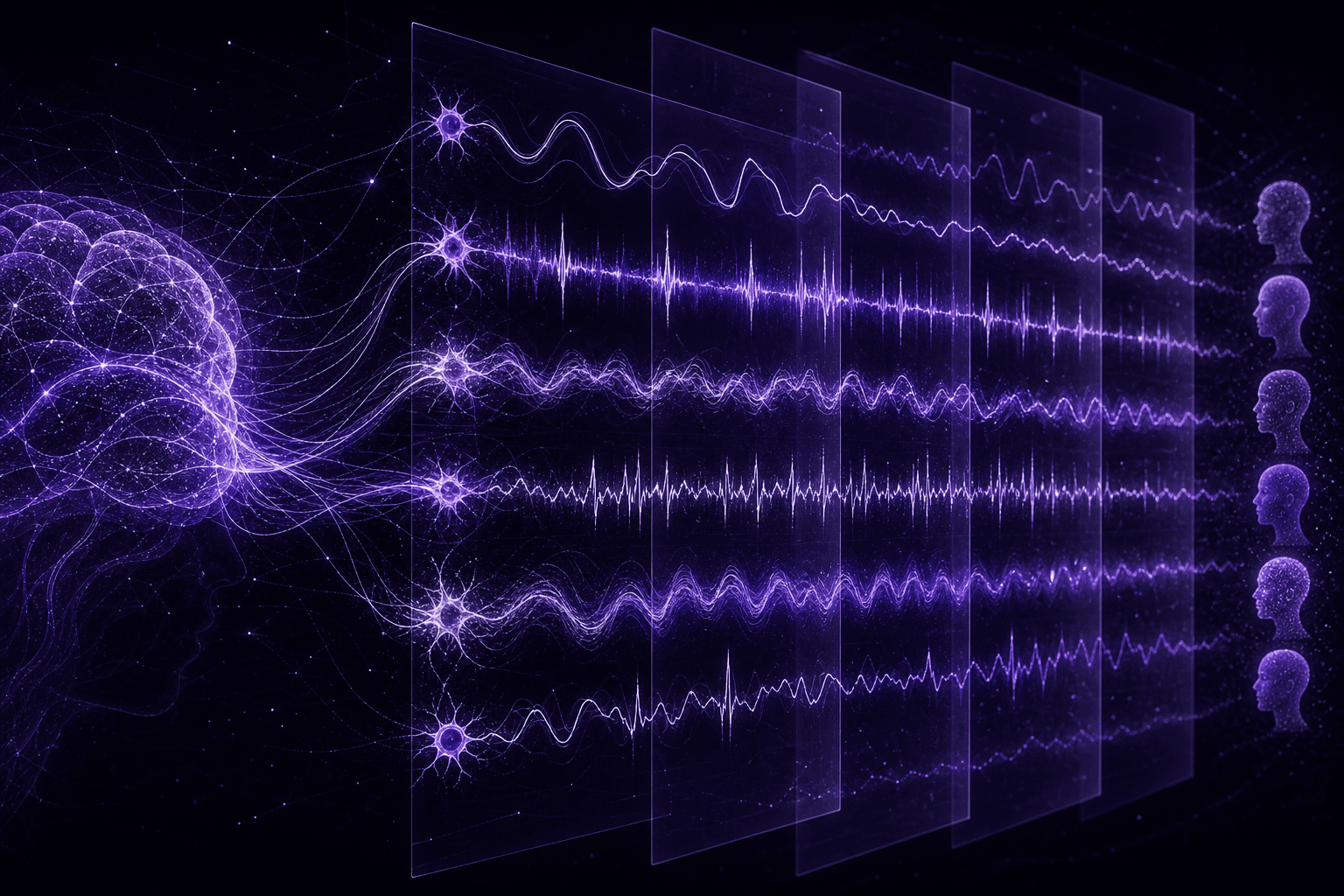 Abstract visualization of neural signal distributions drifting over time across patients